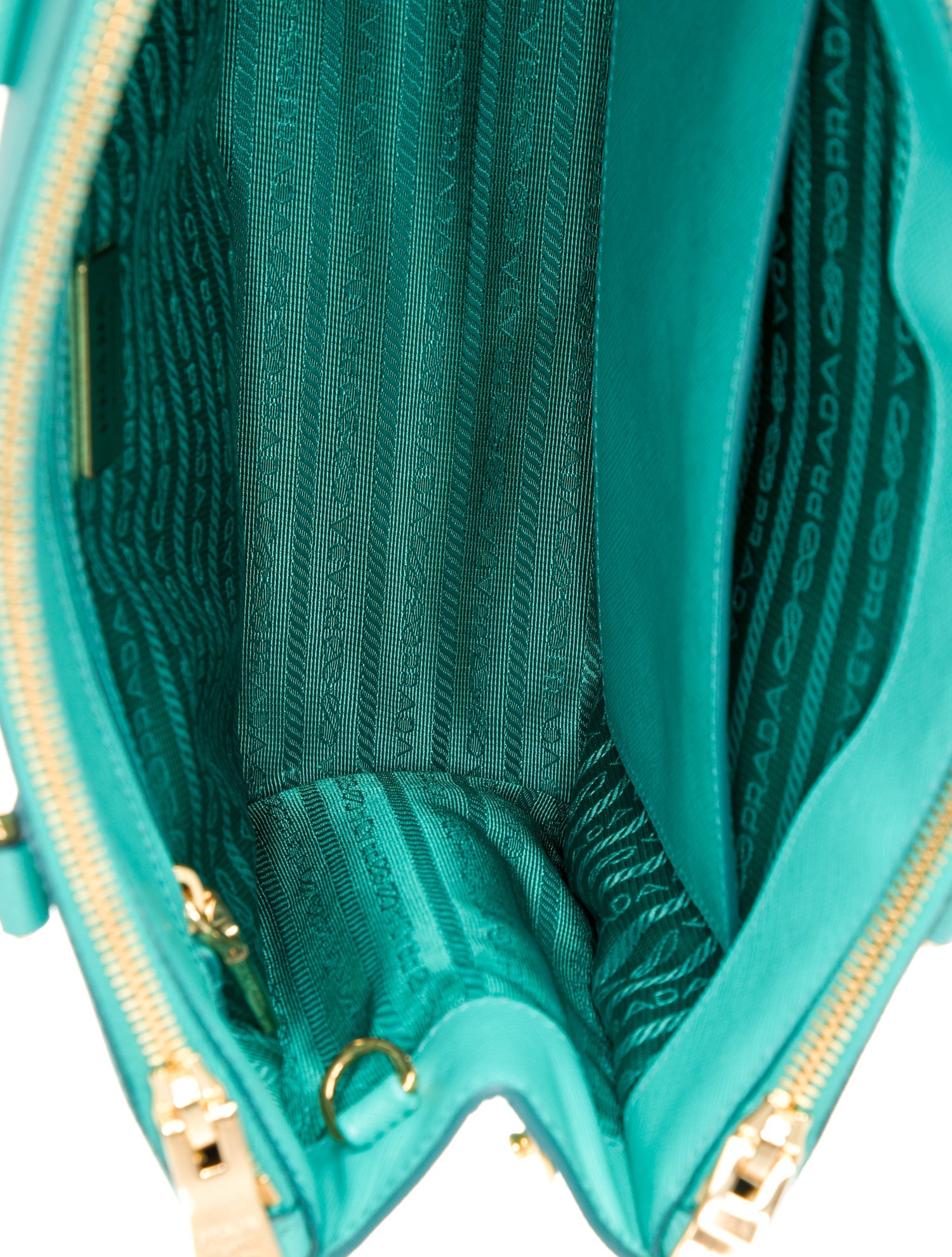 Prada Enameled Metal Triangle Galleria Double Zip Small